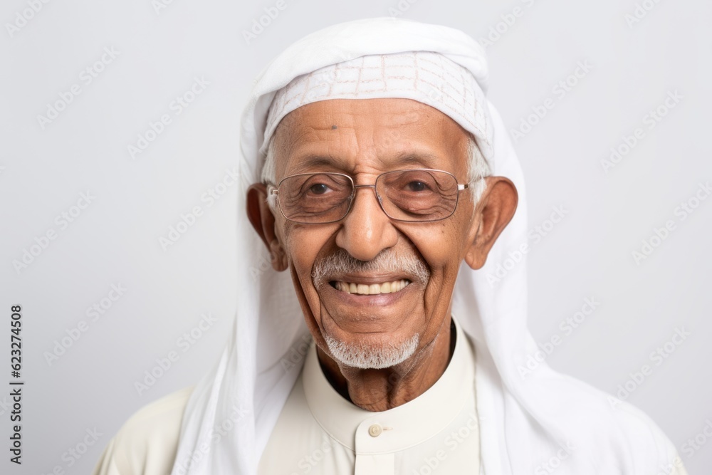 Portrait of a senior asian muslim man wearing eyeglasses