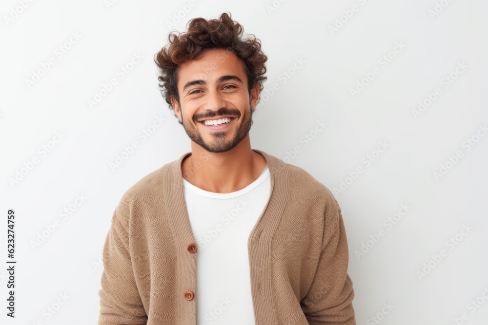 Portrait of a handsome young man smiling while standing against white background Portrait of a handsome young man smiling while standing against white background
