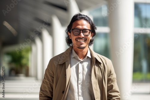 Portrait of a handsome young man with eyeglasses standing outdoors