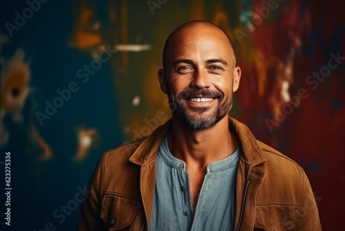 Portrait of a handsome mature man smiling at the camera. Men's beauty, fashion.