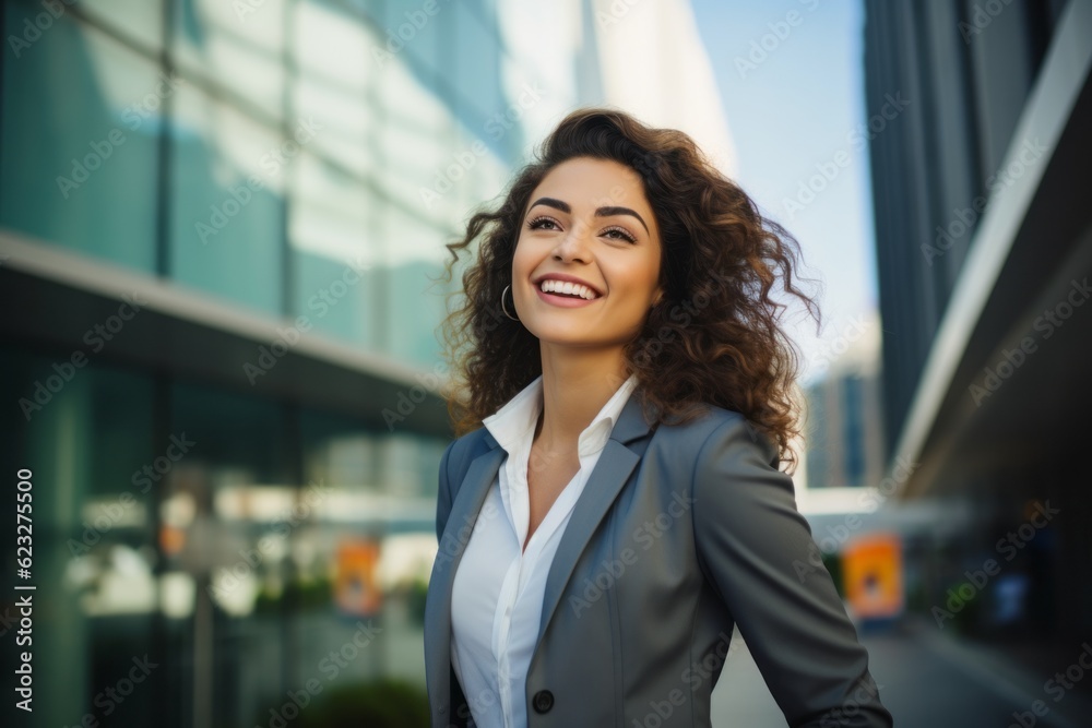 Portrait of a smiling businesswoman with curly hair in urban background Portrait of a smiling businesswoman with curly hair in urban background