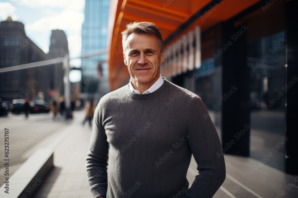 Portrait of a confident mature businessman standing in an urban setting.