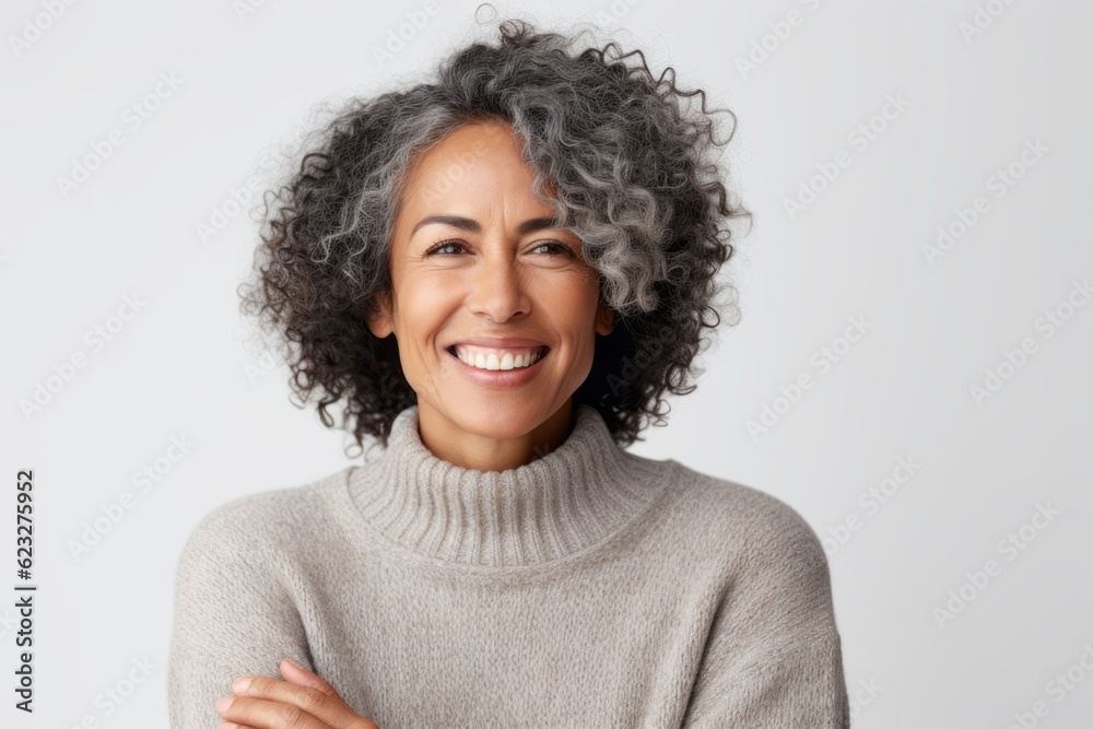 Portrait of smiling african american woman with curly hair.