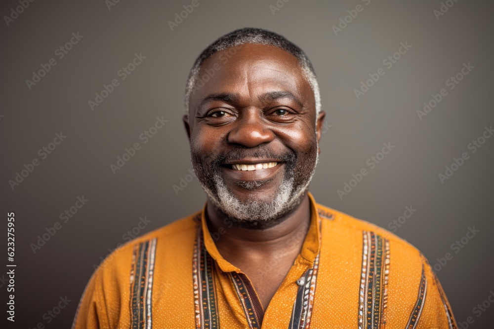 Close-up portrait photography of a satisfied Nigerian man in his 50s wearing a chic cardigan against an abstract background Close-up portrait photography of a satisfied Nigerian man in his 50s wearing a chic cardigan against an abstract background