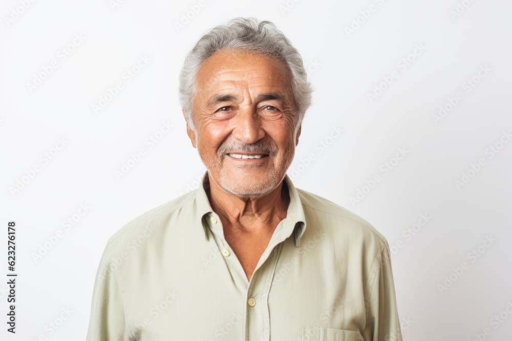 Lifestyle portrait photography of a pleased Brazilian man in his 70s wearing a chic cardigan against a white background Lifestyle portrait photography of a pleased Brazilian man in his 70s wearing a chic cardigan against a white background