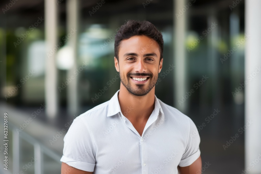 Portrait of a handsome young man standing outdoors and smiling at camera Portrait of a handsome young man standing outdoors and smiling at camera