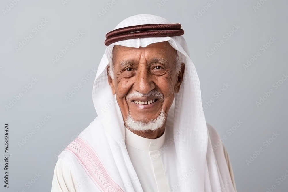 Portrait of mature arabian man smiling and looking at camera