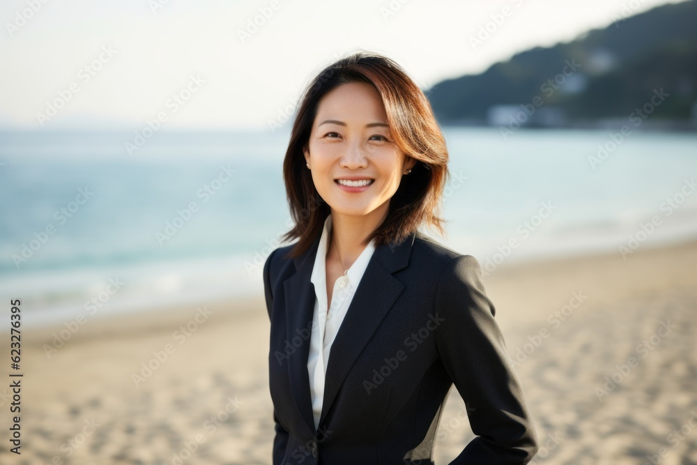 Portrait of a beautiful asian businesswoman smiling at the beach Portrait of a beautiful asian businesswoman smiling at the beach