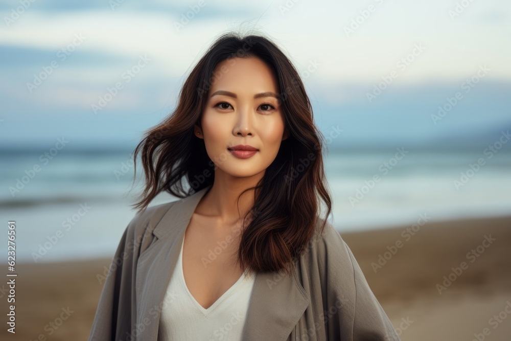 Portrait of a beautiful asian woman on the beach at sunset