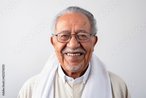 Portrait of happy senior asian man smiling with white towel.
