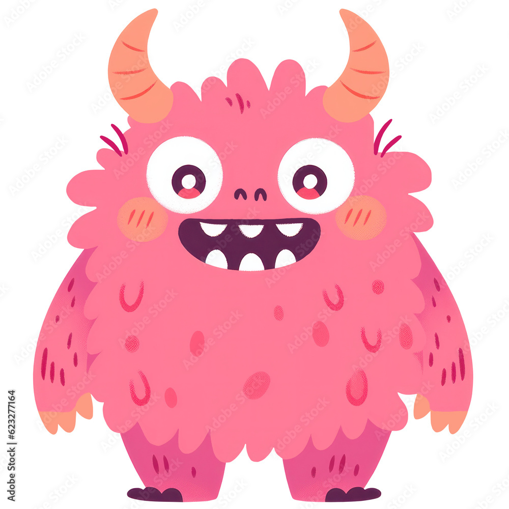 Fantasy Fun with Cute Pink Monster Cartoon: Cheerful and Imaginative Flat Character Design for Children. Isolated on transparent background. Generative AI