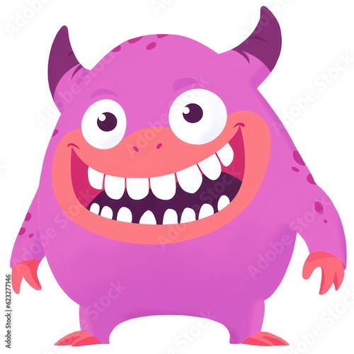 Fantasy Fun with Cute Purple Monster Cartoon  Cheerful and Imaginative Flat Character Design for Children. Isolated on transparent background. Generative AI