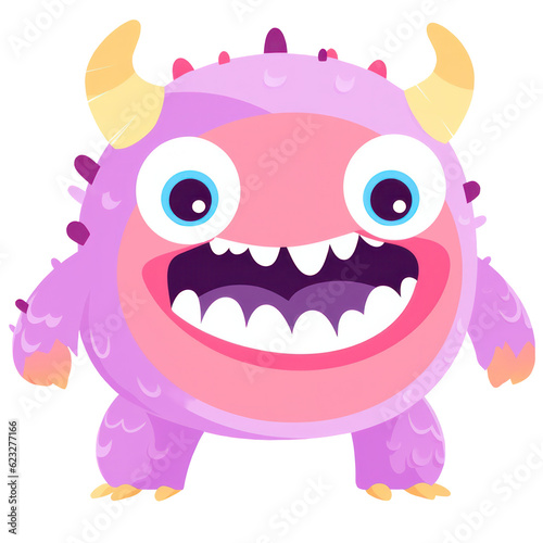 Fantasy Fun with Cute Purple Monster Cartoon: Cheerful and Imaginative Flat Character Design for Children. Isolated on transparent background. Generative AI