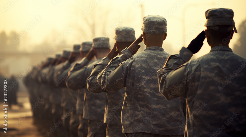 Soldiers Saluting During Sunset Military Ceremony