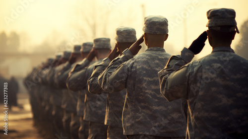 Soldiers Saluting During Sunset Military Ceremony