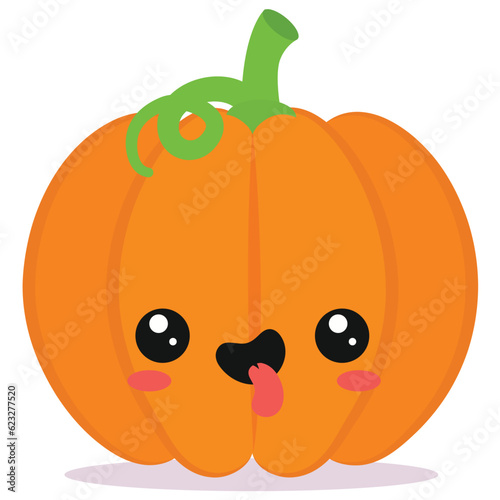 Happy cute smiling pumpkin Cute vegetable vector character isolated on white