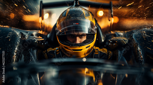 Racer in F1 Race Car. Speed concept