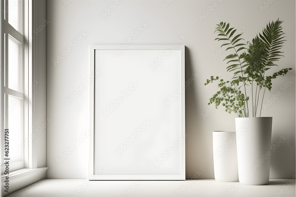 frame mockup in room with plant by the window, wall art mockup for poster aesthetic look and minimalist clean mockup ,poster mockup frame mockup in room with plant by the window, wall art mockup for poster aesthetic look and minimalist clean mockup ,poster mockup