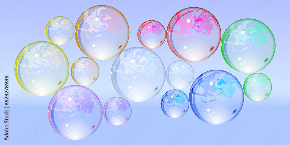 Glass transparent multicolored balls on a purple background. Glass transparent multicolored balls on a purple background.