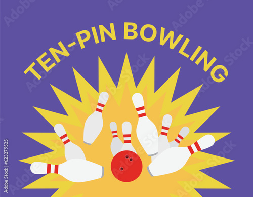 An illustration of a 'bowling' equipment object, one of the types of sports. Bowling ball and bowling pins.