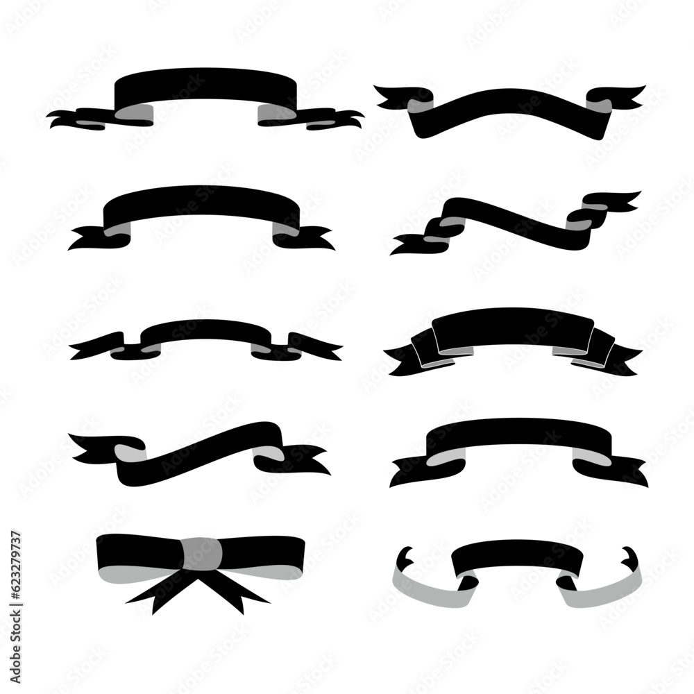 retro ribbon set isolated in black and white