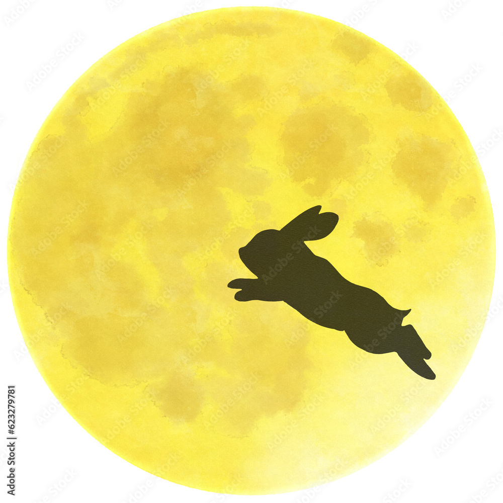 Silhouette rabbit on full moon clipart PNG Stock Illustration | Adobe Stock