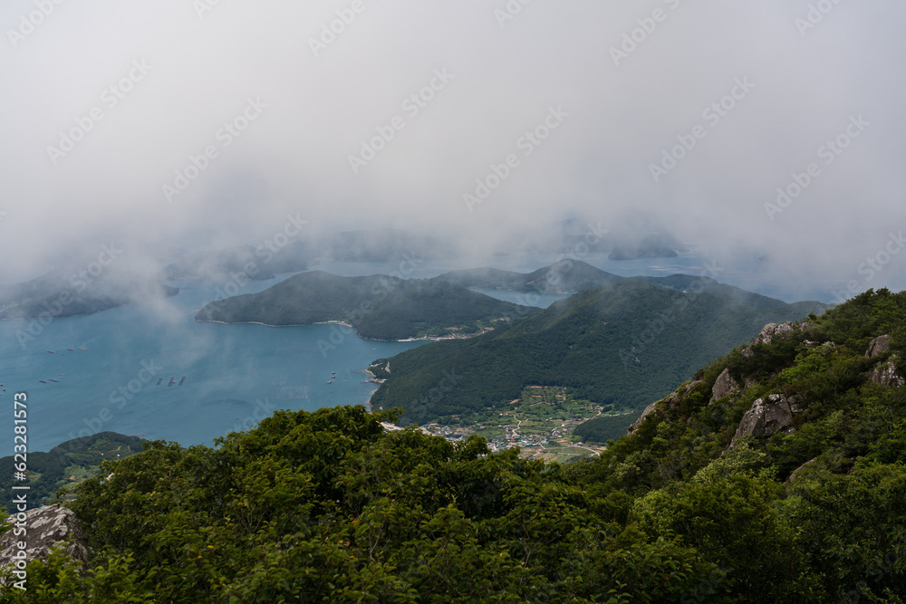 Fototapeta premium Aerial View of Geoje Island with cloud background in South Korea