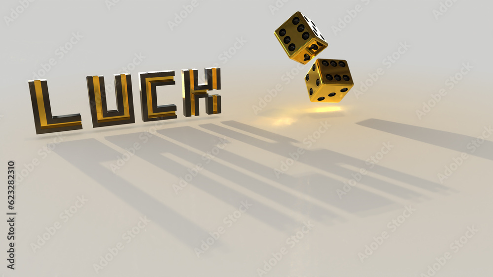 3D gold dice on a white background with text luck 3D gold dice on a white background with text luck