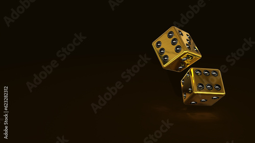 3D gold dice on a black background