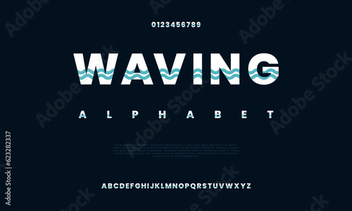 Waving creative modern urban alphabet font. Digital abstract moslem, futuristic, fashion, sport, minimal technology typography. Simple numeric vector illustration
