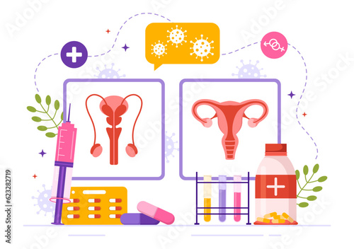 Venereologist Vector Illustration of Diagnostic for Dermatology Disease, Sexually Transmitted and Infection in Flat Cartoon Hand Drawn Templates