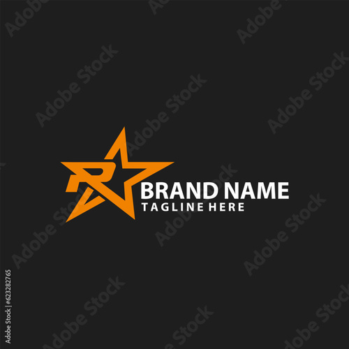 letter R with star logo design vector