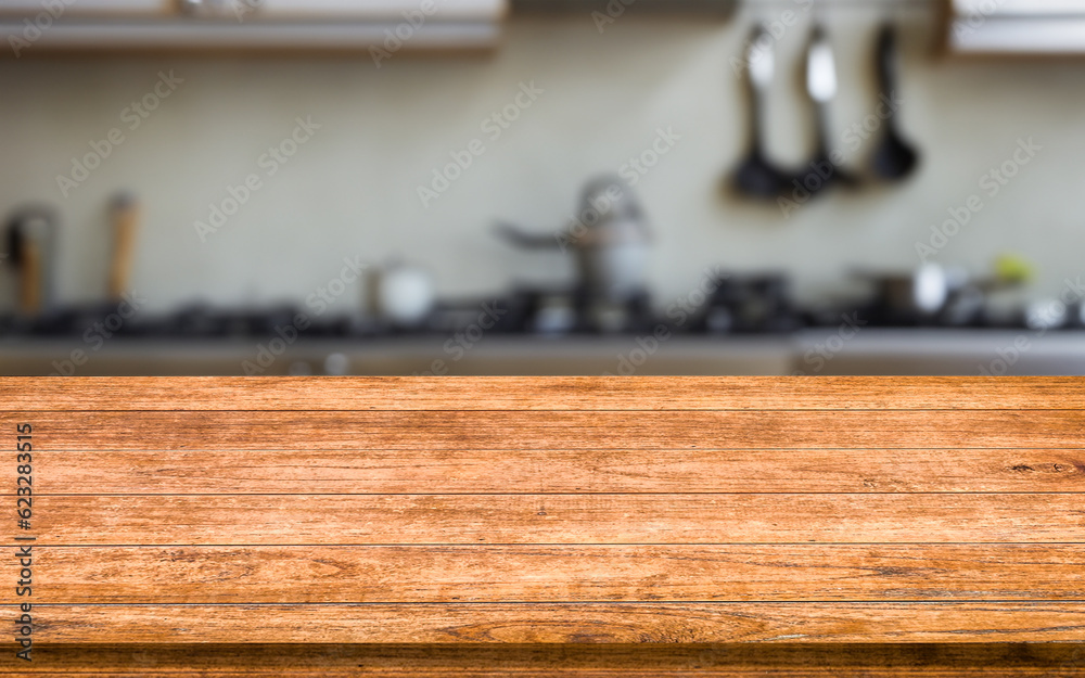 Wooden board empty table background. kitchen background