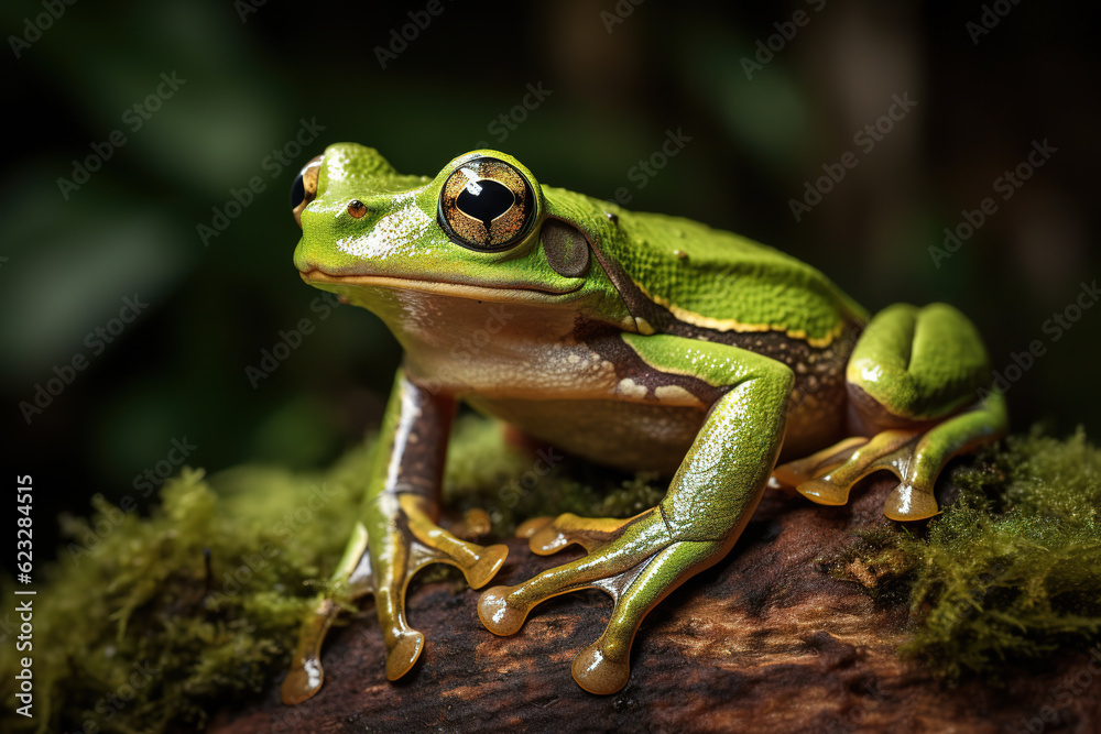 Image of green frog in nature forest. Amphibian. Illustration, Generative AI. Image of green frog in nature forest. Amphibian. Illustration, Generative AI.