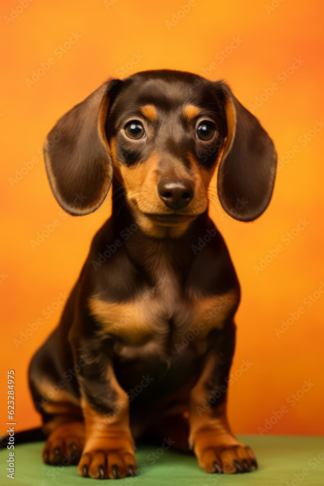 Very cute puppy Dachshund in nature, national geography, Wide life animals. AI Generated.