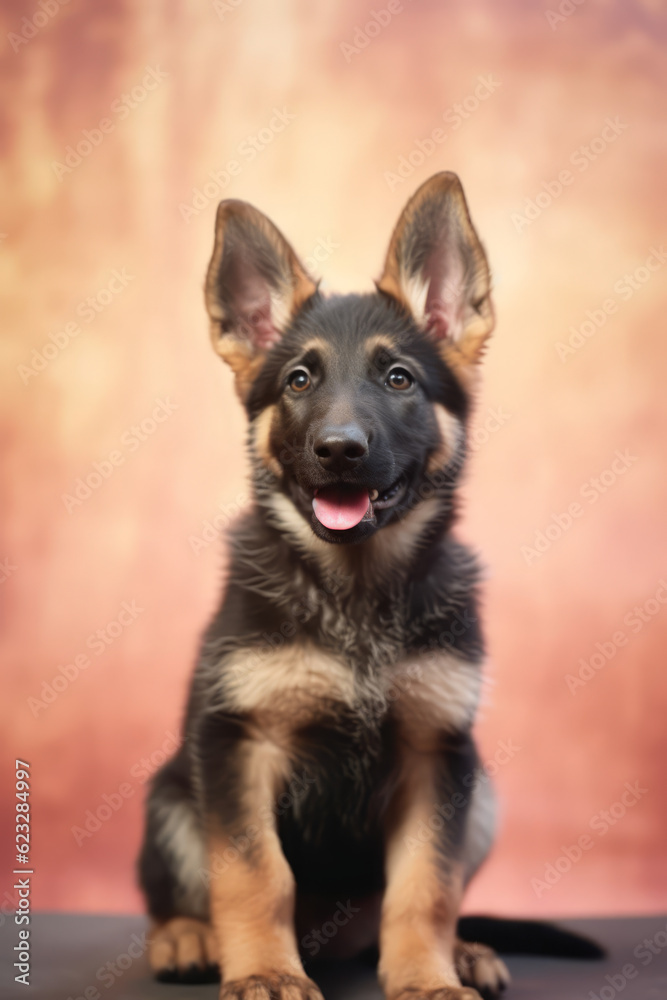 Very cute puppy German Shepherd in nature, national geography, Wide life animals. AI Generated.