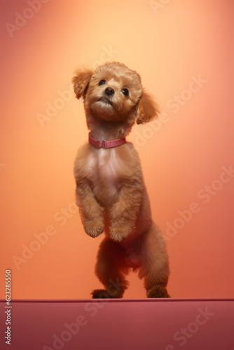 Very cute puppy Poodle in nature, national geography, Wide life animals. AI Generated. © Narin