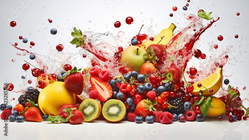 Explosion fruits white background