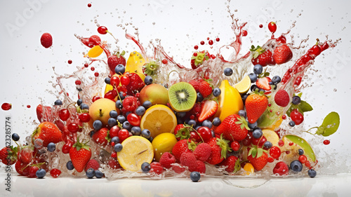 Explosion fruits white background