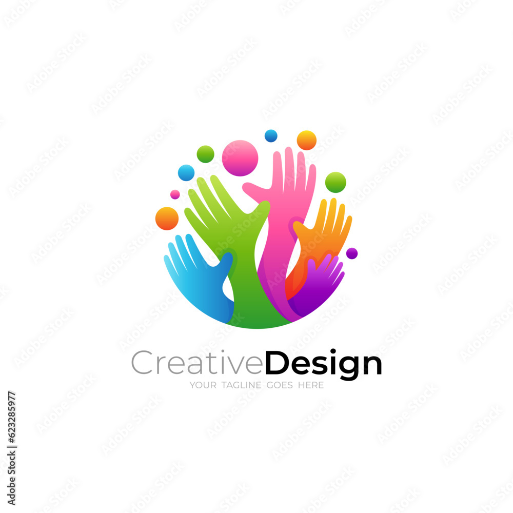 Obraz premium Hand care logo design colorful, hug icon with charity logos
