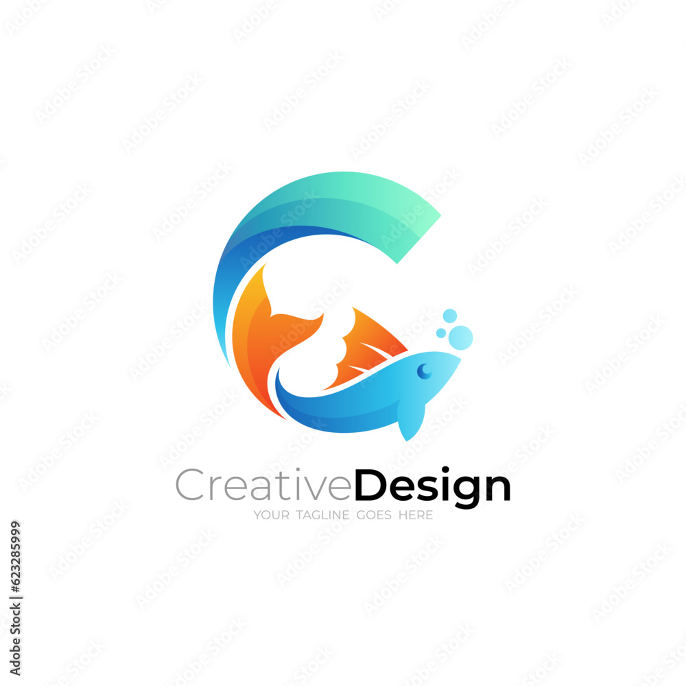 C logo and fish design vector, marine life logos C logo and fish design vector, marine life logos