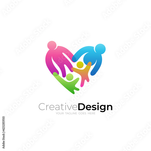 Family care design template, love logo and charity design