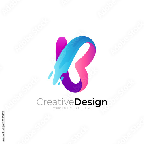 B icons, letter B logo with swoosh design template, 3d style