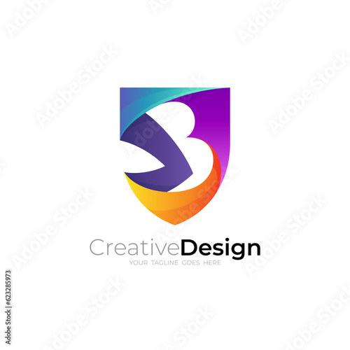 Abstract shield logo with company icon, security design