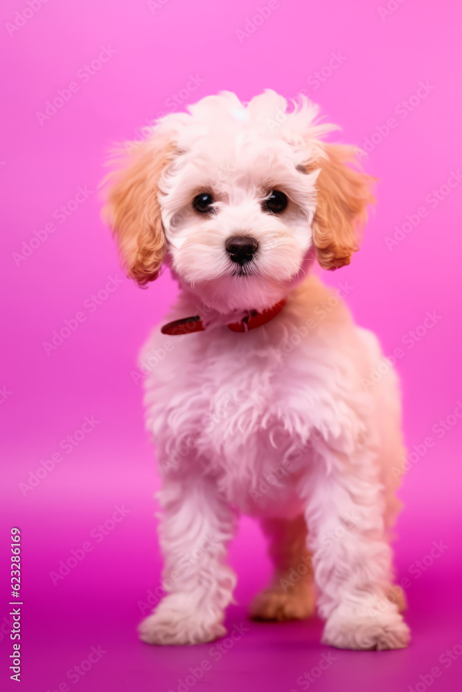 Very cute puppy Poodle in nature, national geography, Wide life animals. AI Generated.