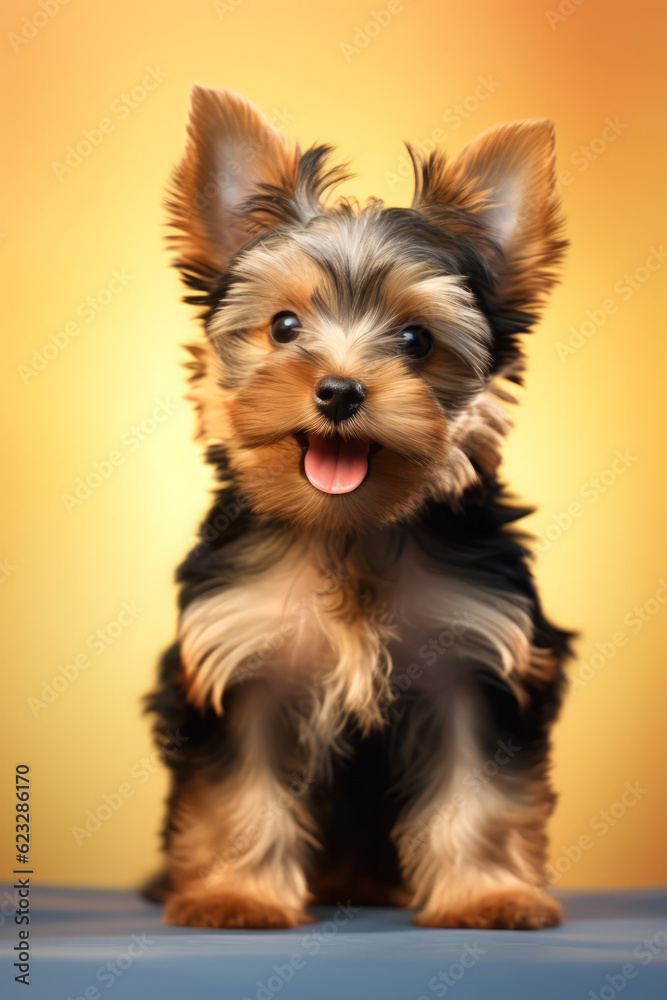 Very cute puppy Yorkshire Terrier in nature, national geography, Wide life animals. AI Generated.