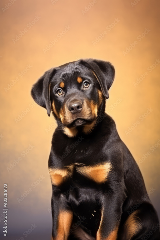 Very cute puppy Rottweiler in nature, national geography, Wide life animals. AI Generated.