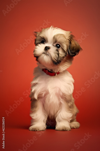Very cute puppy Shih Tzu in nature, national geography, Wide life animals. AI Generated.