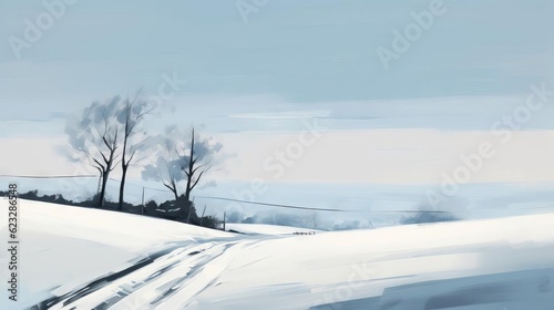 Minimalistic Snowy Landscape Illustration AI Generated
