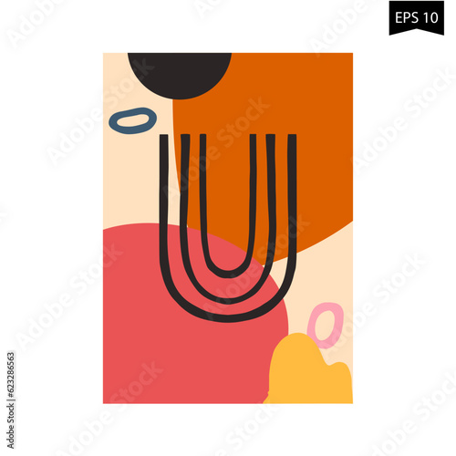 Three pastel posters set with abstract shapes, rainbows and circles vector illustration. Minimal Nordic art print with geometric elements. Abstraction design for background, wallpaper, card, wall art